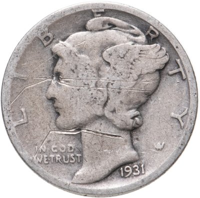 купить США 10 центов (дайм, one dime) 1931 S Mercury Dime знак монетного двора: "S" - Сан-Франциско