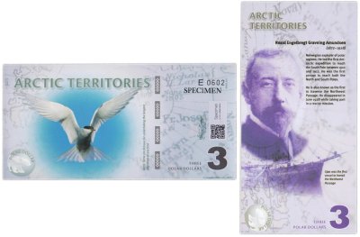 купить Сувенирная банкнота Арктические территории 3 доллара 2011