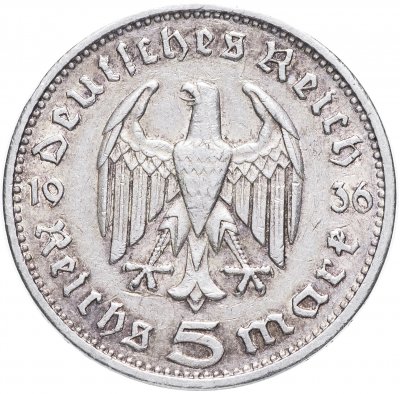 купить Германия (Третий Рейх) 5 рейх марок 1936 G без свастики