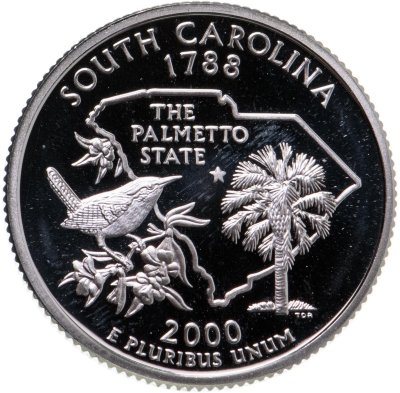 купить США 25 центов (квотер, 1/4 доллара, quarter dollar) 2000 S Proof Южная Каролина (South Carolina) серебро
