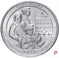 купить США 1/4 доллара (25 центов, квотер) 2017 P — "Национальный монумент - остров Эллис" (39-й парк)