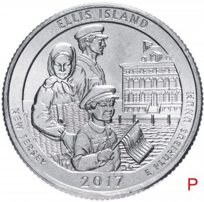 купить США 1/4 доллара (25 центов, квотер) 2017 P — "Национальный монумент - остров Эллис" (39-й парк)