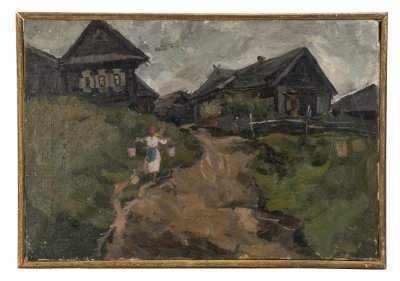 купить Картина "Девушка с коромыслом", холст, масло, дерево, СССР, 1950-1960 гг.