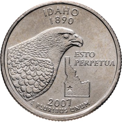 купить США 25 центов (квотер, 1/4 доллара, quarter dollar) 2007 P Квотер штата Айдахо знак монетного двора: "P" - Филадельфия