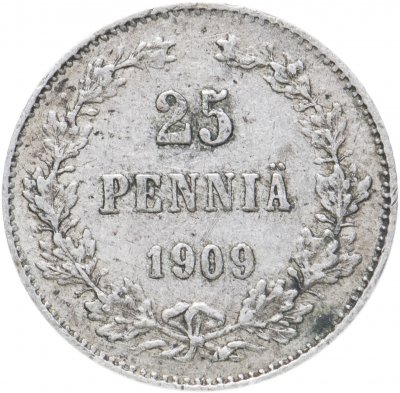 купить 25 пенни 1909 L, монета для Финляндии