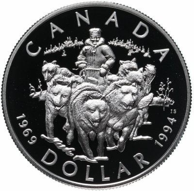 купить Канада 1 доллар (dollar) 1994 "25 лет последнему патрулю на собачьих упряжках"