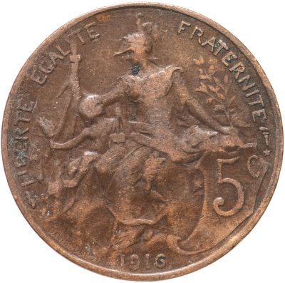 купить Франция 5 сантимов (centimes) 1916