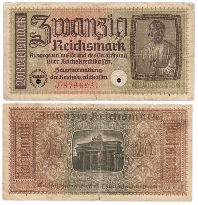 купить Германия 20 рейхсмарок 1940-1945 Немецкие оккупационные территории