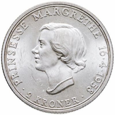 купить Дания 2 кроны (kroner) 1958 "18 лет принцессе Маргрете"