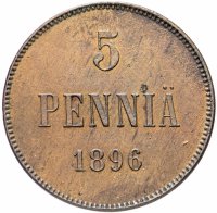 Купить 5 пенни 1896, монета для Финляндии