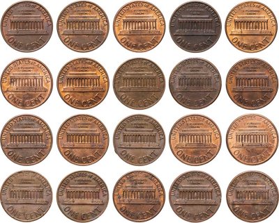 купить Набор из 20 монет - 1 цент США 1970-1993