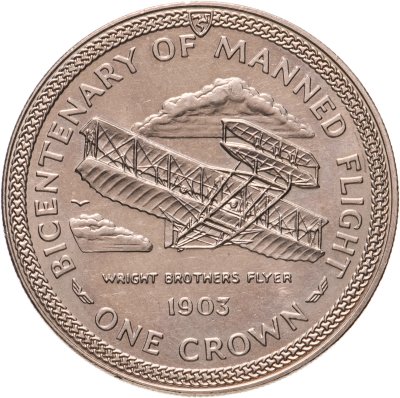 купить Остров Мэн 1 крона 1983 "200 лет полету человека - Биплан"