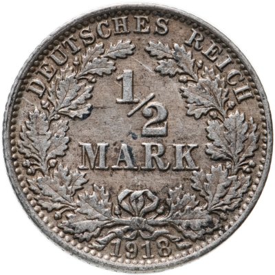 купить Германия 1/2 марки (mark) 1918 Знак монетного двора: "A" - Берлин