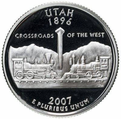 купить США 25 центов (квотер, 1/4 доллара, quarter dollar) 2007 S Proof Юта (Utah) серебро