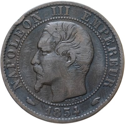 купить Франция 5 сантимов (centimes) 1854 A знак монетного двора: "A" - Париж