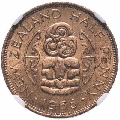 купить Новая Зеландия 1/2 пенни (penny) 1965 в слабе Монетник.ру MS63