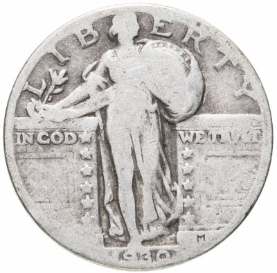 купить США 25 центов (квотер, 1/4 доллара, quarter dollar) 1930 Standing Liberty Quarter Без отметки монетного двора