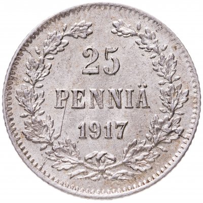 купить 25 пенни 1917 S гербовый орёл без корон, монета для Финляндии