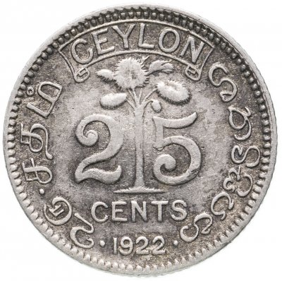 купить Цейлон 25 центов (cents) 1922