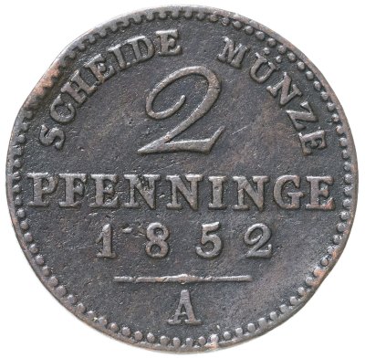 купить Германия, Пруссия 2 пфеннига 1852