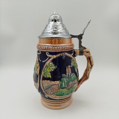 купить Кружка пивная, декорированная достопримечательностями Кёльна, керамика, рельеф, крышка-олово, Marzi & Remy, Германия, 1960-1980 гг.