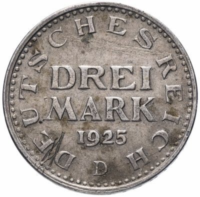 купить Германия 3 марки (mark) 1925 "D"