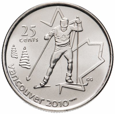 купить Канада 25 центов (cents) 2009 "XXI зимние Олимпийские Игры, Ванкувер 2010 - Лыжные гонки"