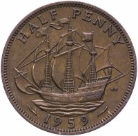 купить Великобритания 1/2 пенни (penny) 1954-1970, случайная дата
