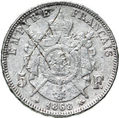 купить Франция 5 франков (francs) "BB" 1868