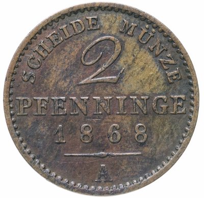 купить Германия, Пруссия 2 пфеннига 1868 Фридрих Вильгельм IV
