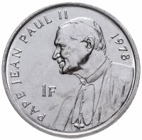 купить Конго (ДРК) 1 франк (franc) 2004 "25 лет правления Иоанна Павла II /Папа Иоанн Павел II, 1978"