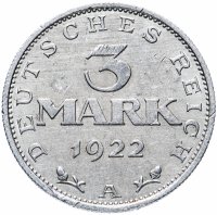 купить Германия 3 марки (mark) 1922 "A" 3-я годовщина Веймарской конституции