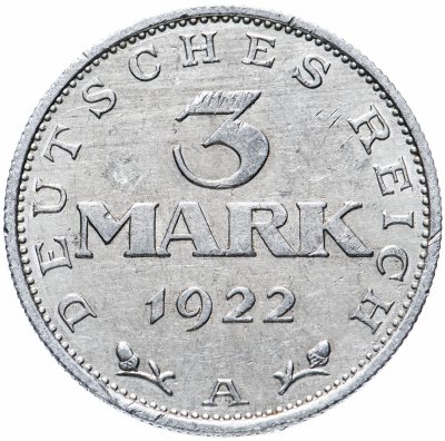 купить Германия 3 марки (mark) 1922 "A" 3-я годовщина Веймарской конституции