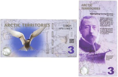 купить Сувенирная банкнота Арктические территории 3 доллара 2011