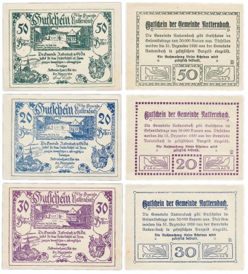 купить Австрия набор из 3 нотгельдов 20, 30 и 50 геллеров 1920