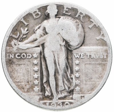 купить США 25 центов (квотер, 1/4 доллара, quarter dollar) 1930 Standing Liberty Quarter Без отметки монетного двора