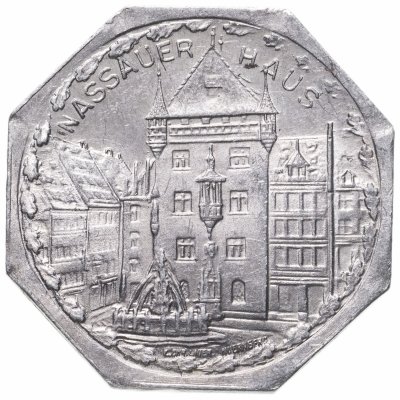 купить Германия (Нюрнберг) нотгельд 20 пфеннигов 1921 "Нассауский дом" трамвайный жетон