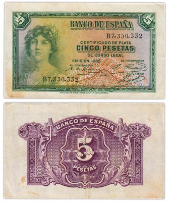 купить Испания 5 песет 1935 (Pick 85a(2)