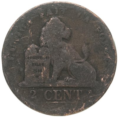 купить Бельгия 2 сантима (centimes) 1870 Надпись на французском - 'DES BELGES'