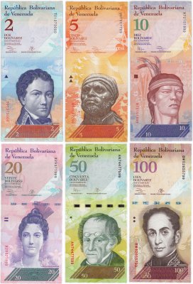 купить Венесуэла набор банкнот от 2 до 100 боливар 2013-2015 гг. (6 штук)