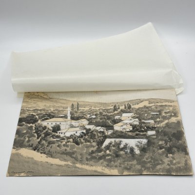 купить Этюд "Село Соколиное" (Крым), художник Монастырёв Н.В., бумага, гуашь, СССР, 1979 г.
