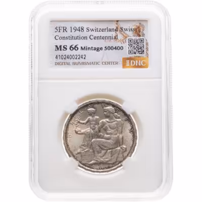 купить Швейцария 5 франков (francs) 1948 в слабе DNC MS66