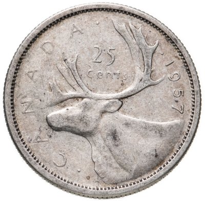 купить Канада 25 центов (квотер, cents) 1957