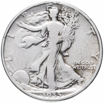 купить США 50 центов (1/2 доллара, half dollar) 1935 Walking Liberty Half Dollar Без отметки монетного двора