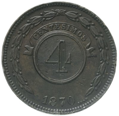 купить Парагвай 4 сентесимо (centesimos) 1870
