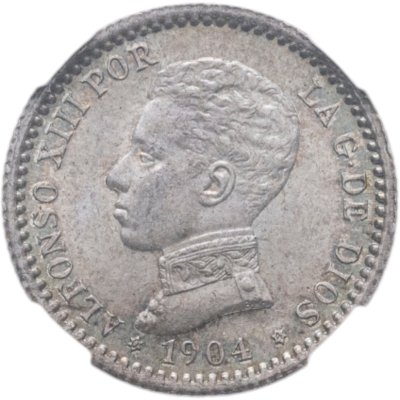купить Испания 50 сентимо (centimos) 1904 в слабе ННР MS65