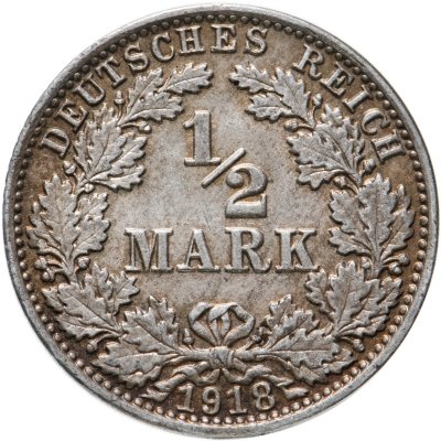 купить Германия 1/2 марки (mark) 1918 Знак монетного двора: "A" - Берлин
