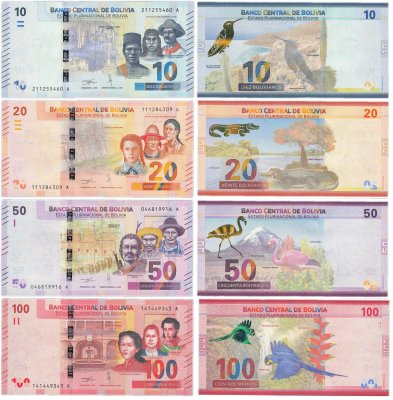 купить Боливия набор 10, 20, 50, 100 боливиано 2018-2019 (Pick 248-251)
