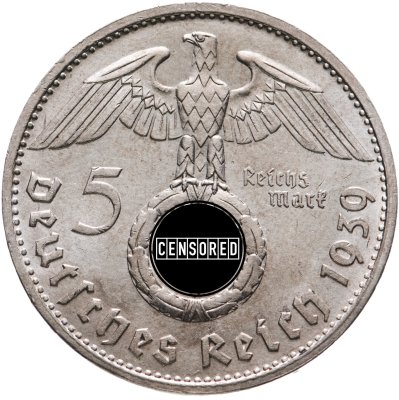 купить Германия, Третий рейх 5 рейхсмарок (reichsmark) 1939, орёл со свастикой