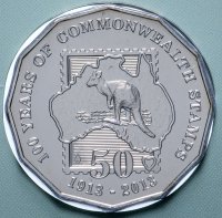 Купить Австралия 50 центов 2013 "100 лет Содружеству" UNC в конверте с маркой